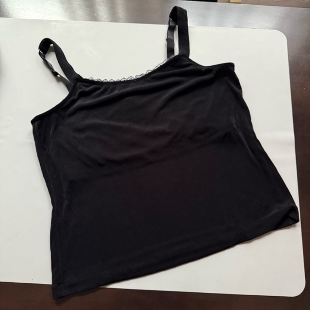 Chico’s Travelers Lace Trim Camisole Top Women’s 3 Black Stretch Layering XL